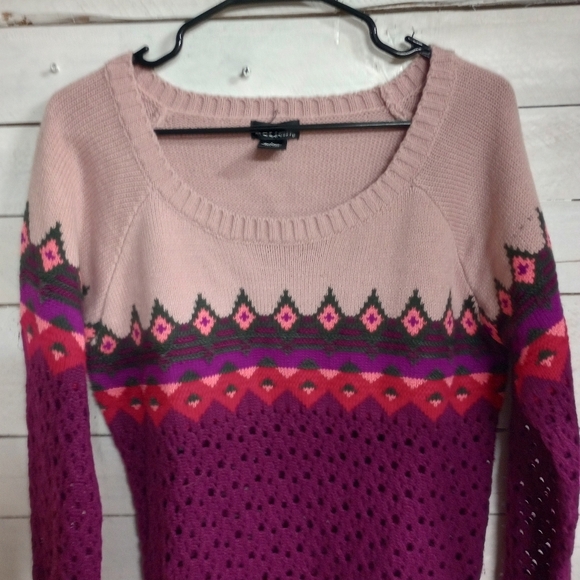Y2K Wet Seal Sweater Women's Wool Blend Size Large Fair Isle Mutlicolored Wool - Picture 8 of 11